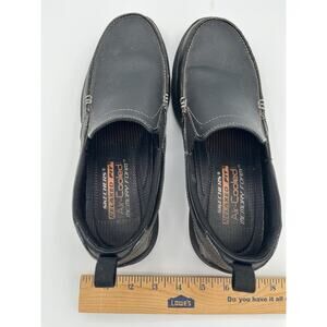 Skechers Relaxed Fit Air Cooled Memory Foam Black Leather Slip-on Mens 8.5